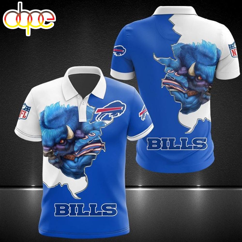 NFL Buffalo Bills White Blue Mascot Polo Shirt