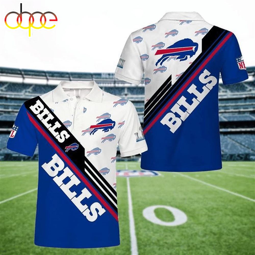 NFL Buffalo Bills White Royal Blue Black Polo Shirt