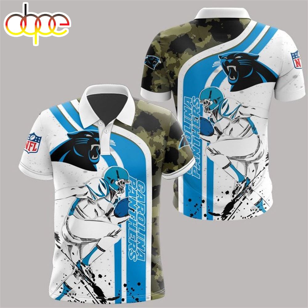 NFL Carolina Panthers White Blue Camo Polo Shirt