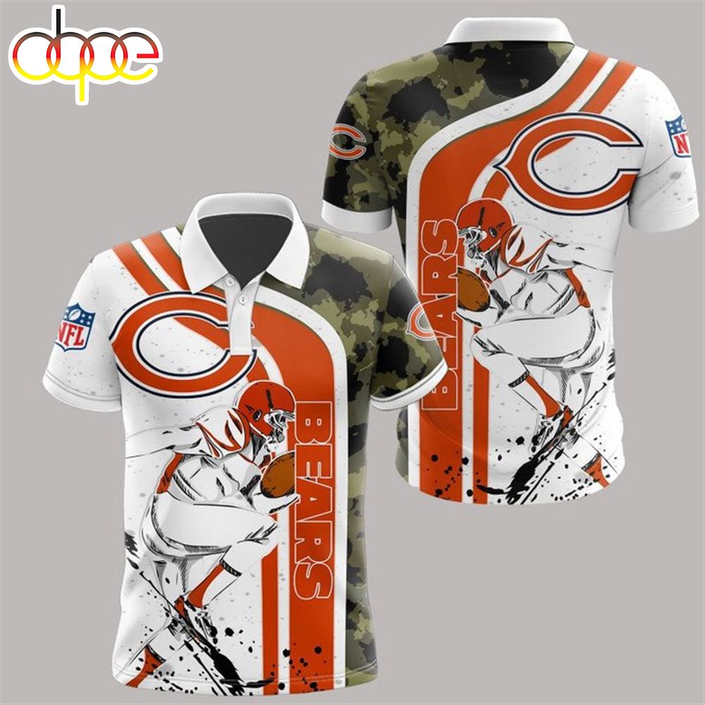 NFL Chicago Bears Camo White Red Pattern Polo Shirt