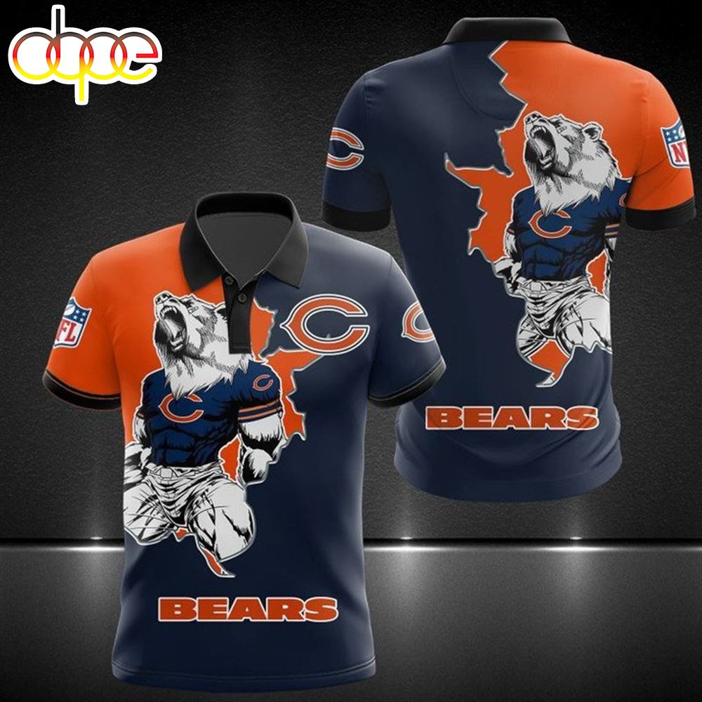NFL Chicago Bears Orange Dark Blue Perfect Design Polo Shirt
