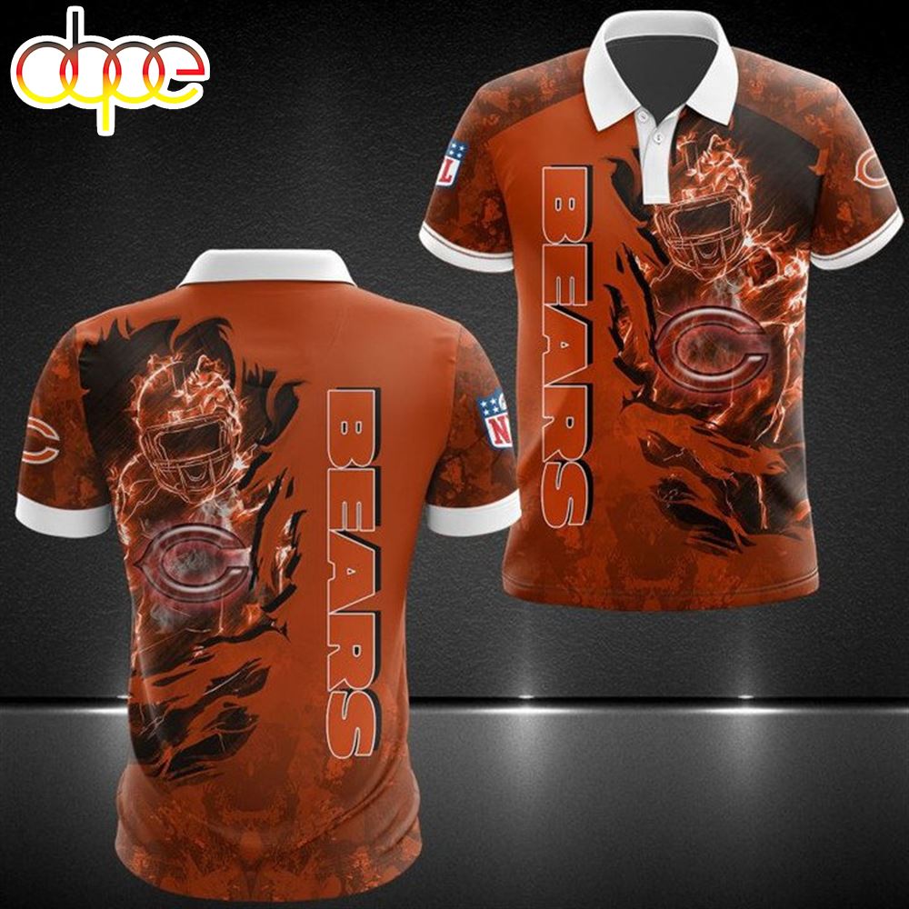 NFL Chicago Bears Orange Scratch Player In Fire Polo Shirt