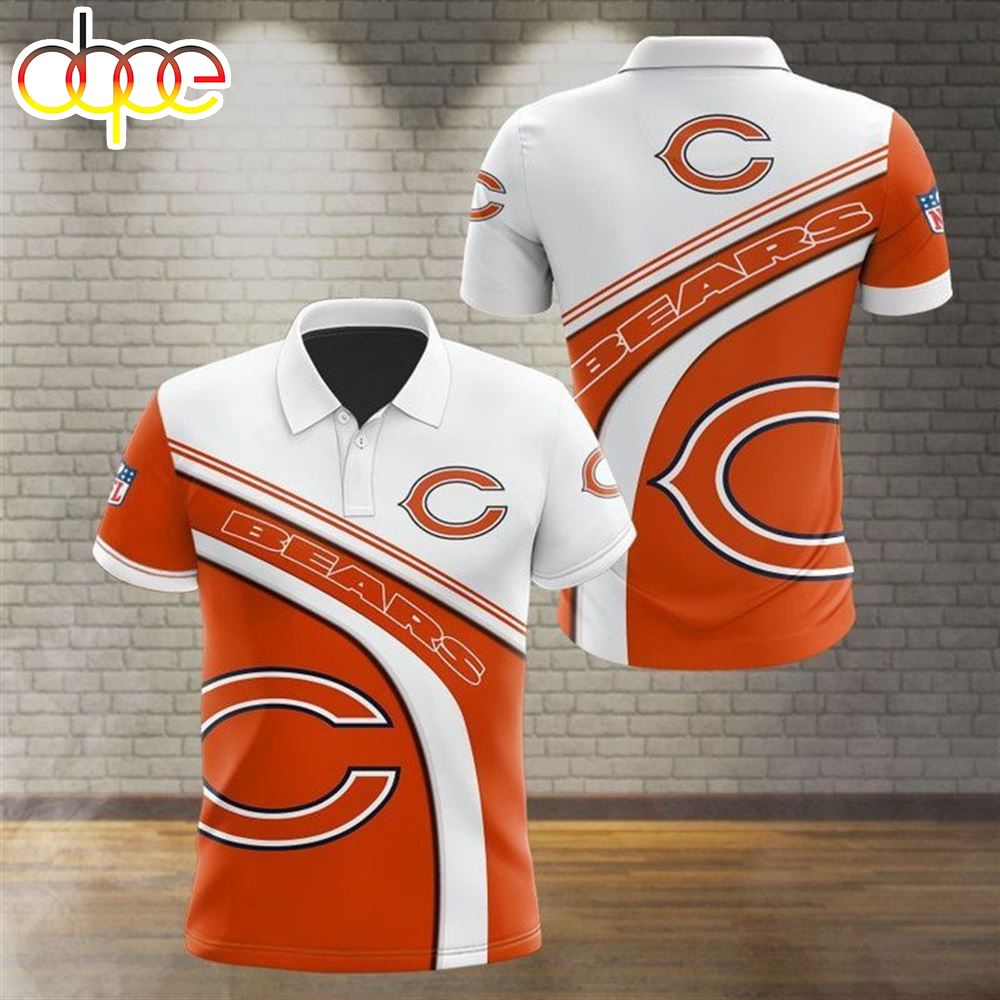 NFL Chicago Bears White Nice Curve In Orange Polo Shirt