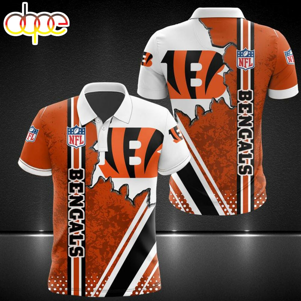 NFL Cincinnati Bengals Orange White Polo Shirt V4