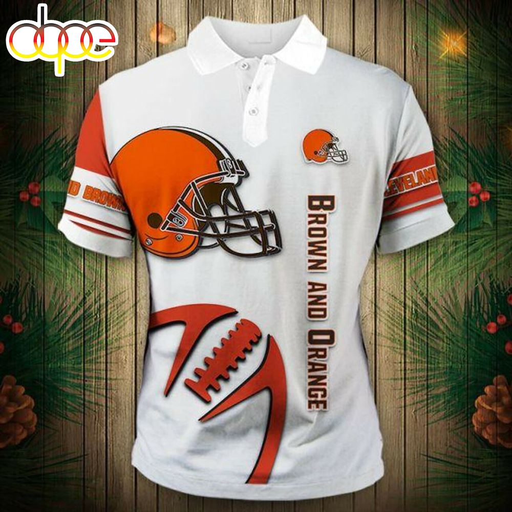 NFL Cleveland Browns White Orange Polo Shirt V4