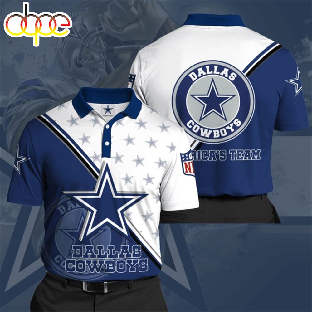 NFL Dallas Cowboys Big Logo Center Blue White Polo Shirt