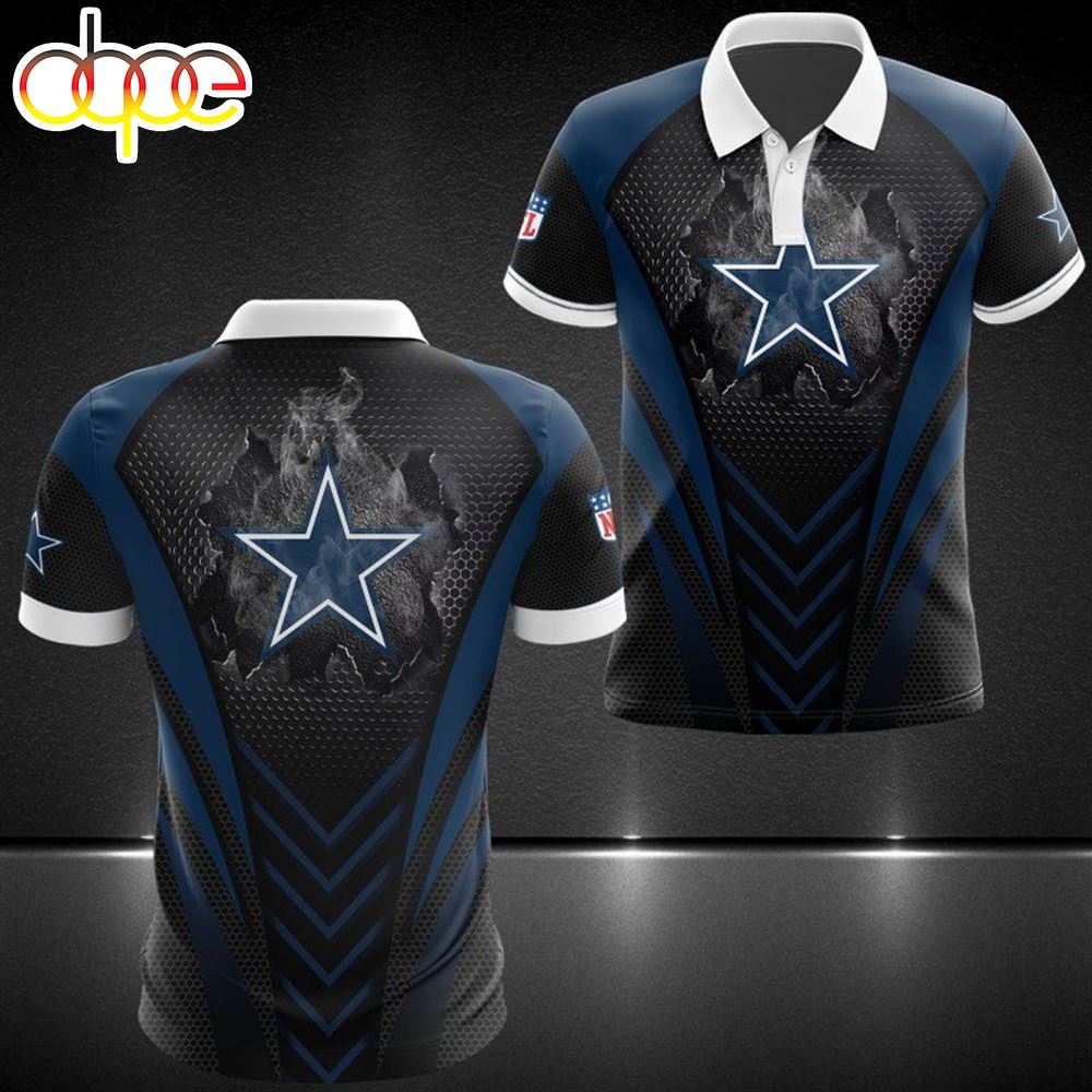 NFL Dallas Cowboys Black Blue Darken Logo Burning Polo Shirt