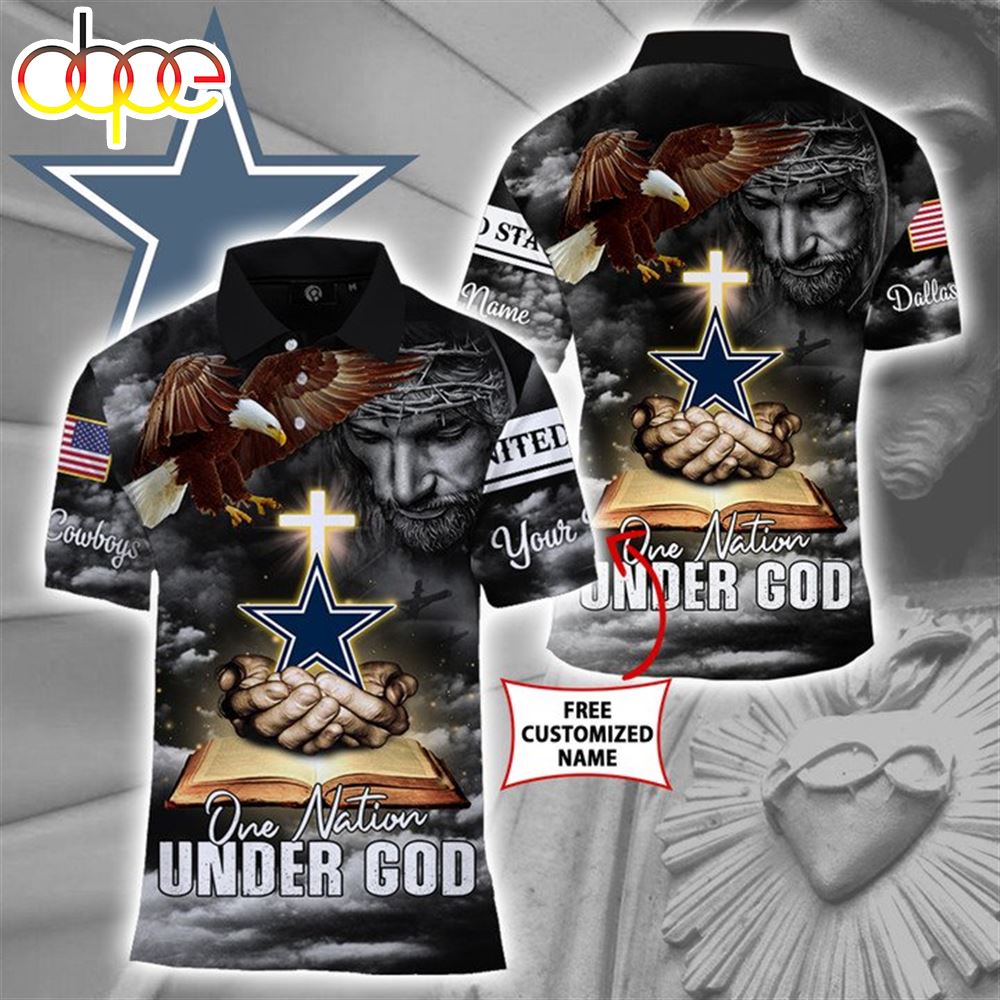 NFL Dallas Cowboys Custom Name One Nation Under God Polo Shirt V3
