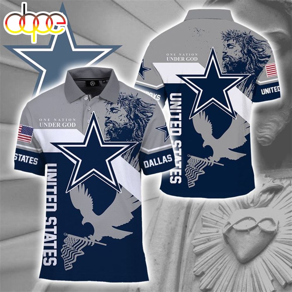 NFL Dallas Cowboys Custom Name One Nation Under God Polo Shirt V4