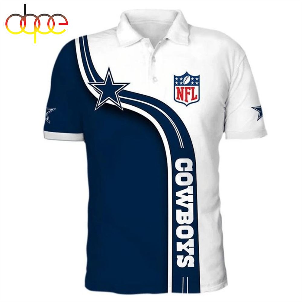 NFL Dallas Cowboys White Dark Blue Curve Polo Shirt