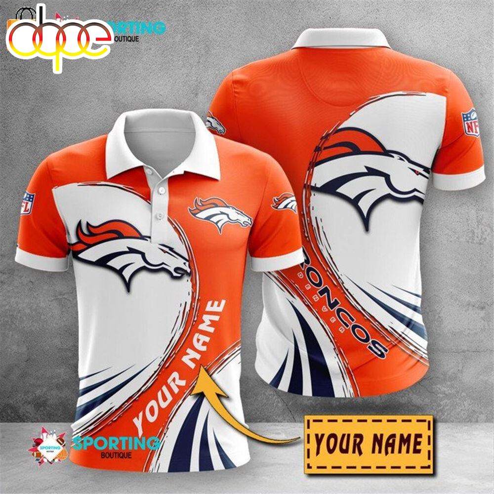 NFL Denver Broncos Custom Name Orange White Polo Shirt