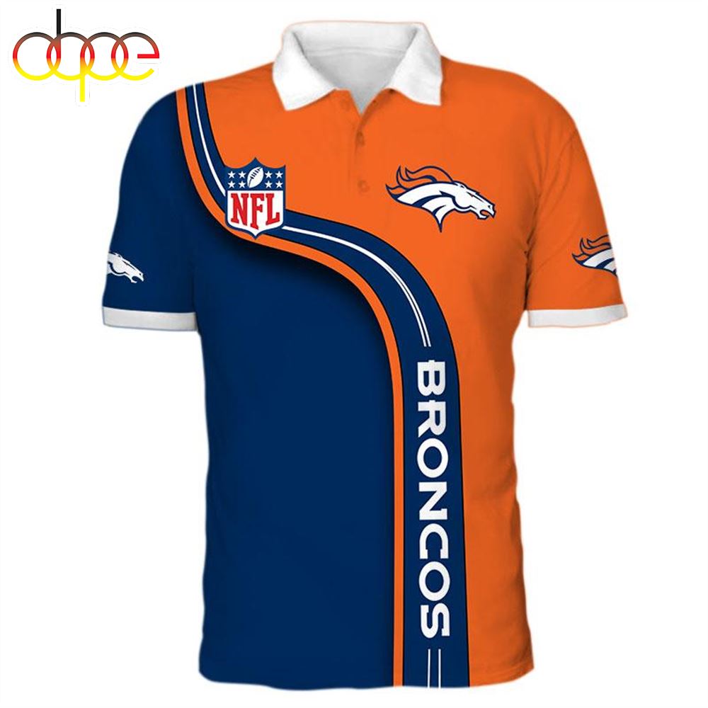 NFL Denver Broncos Navy Blue Orange Polo Shirt V5