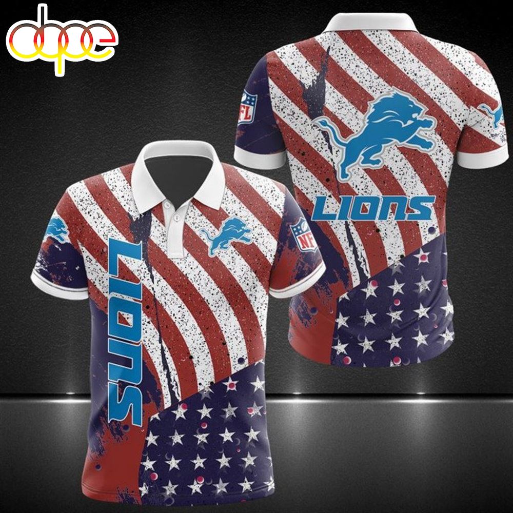 NFL Detroit Lions American Flag Polo Shirt