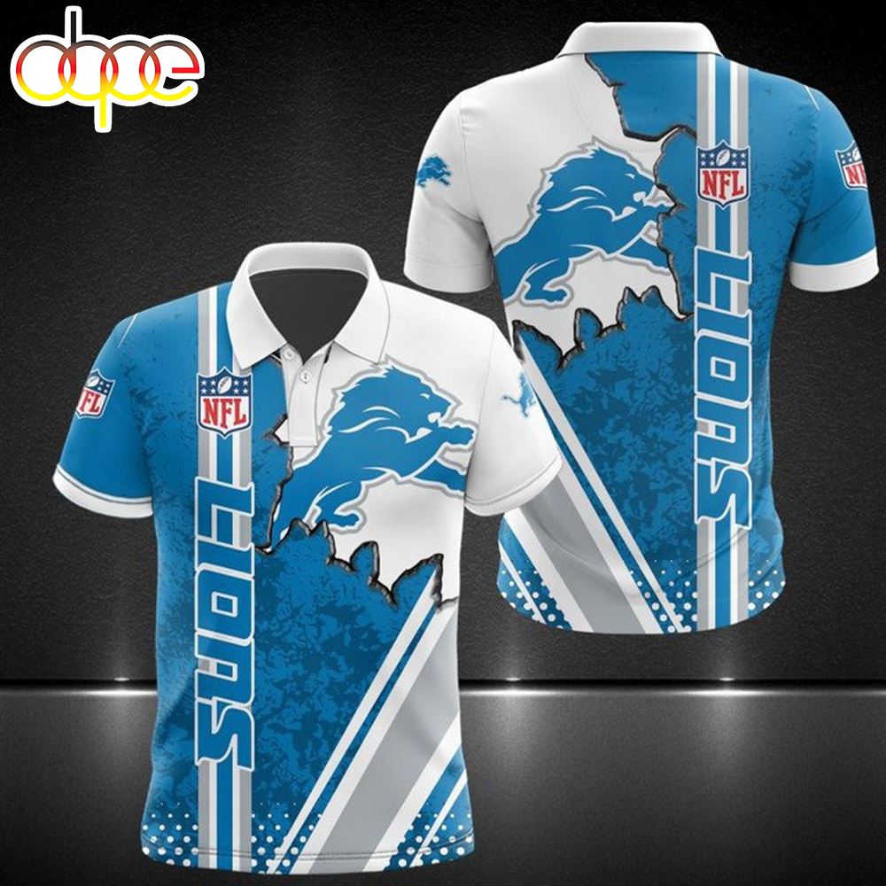 NFL Detroit Lions Blue White Polo Shirt V3