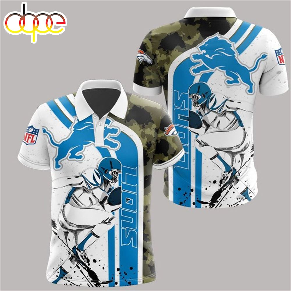 NFL Detroit Lions White Blue Camo Polo Shirt
