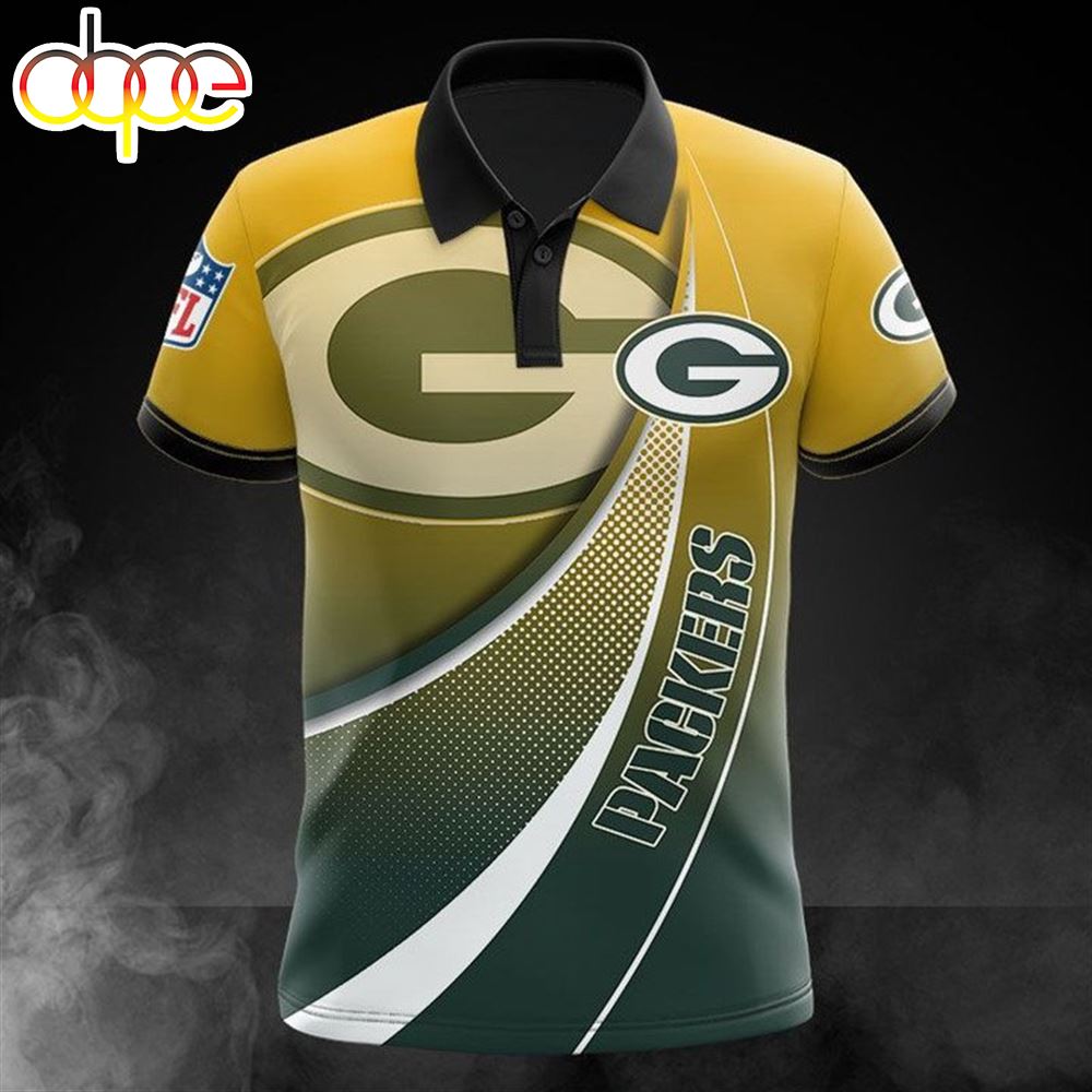 NFL Green Bay Packers Yellow Big Logo Curve Polo Shirt