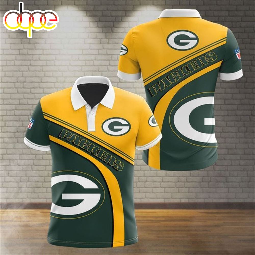 NFL Green Bay Packers Yellow Green Big Logo Version Polo Shirt