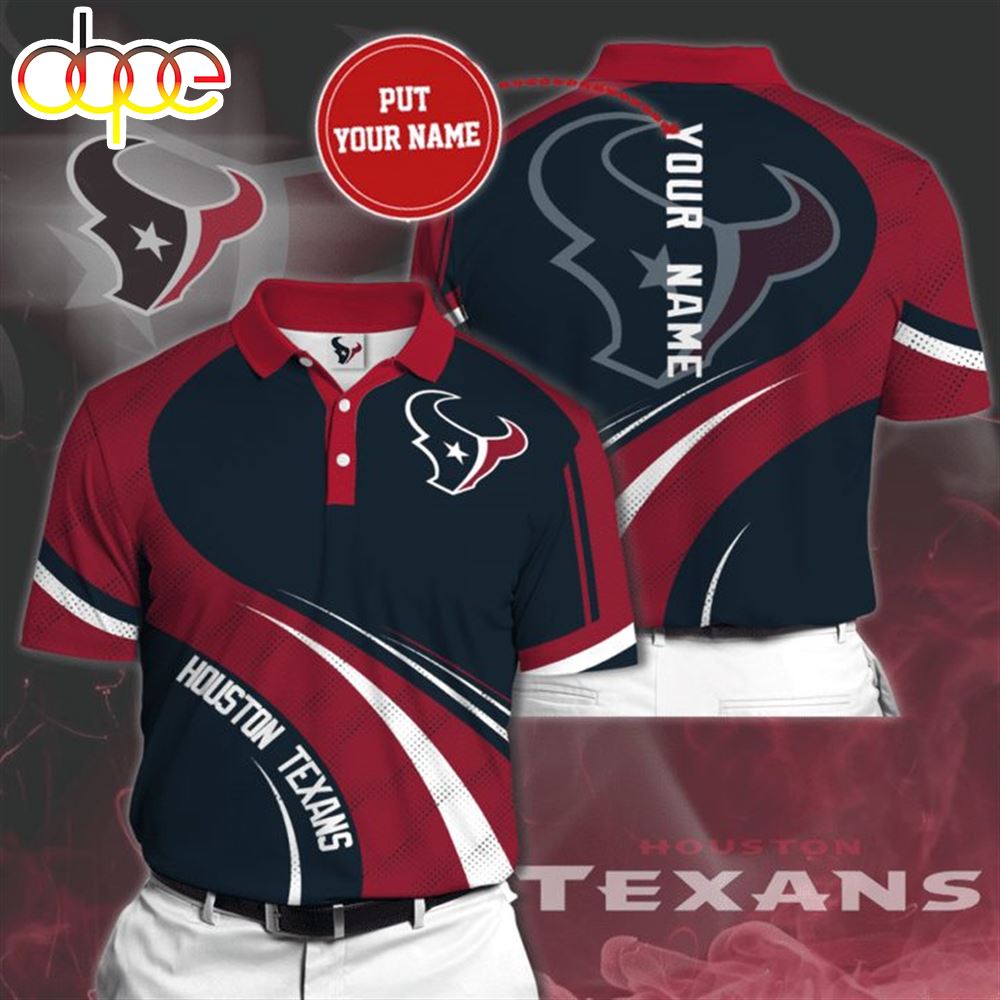 NFL Houston Texans Custom Name Blue Red Polo Shirt V9