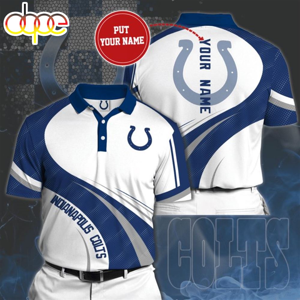 NFL Indianapolis Colts Custom Name White Blue Polo Shirt