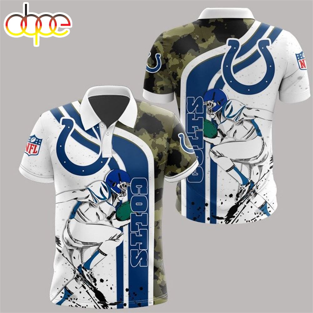 NFL Indianapolis Colts White Blue Camo Polo Shirt