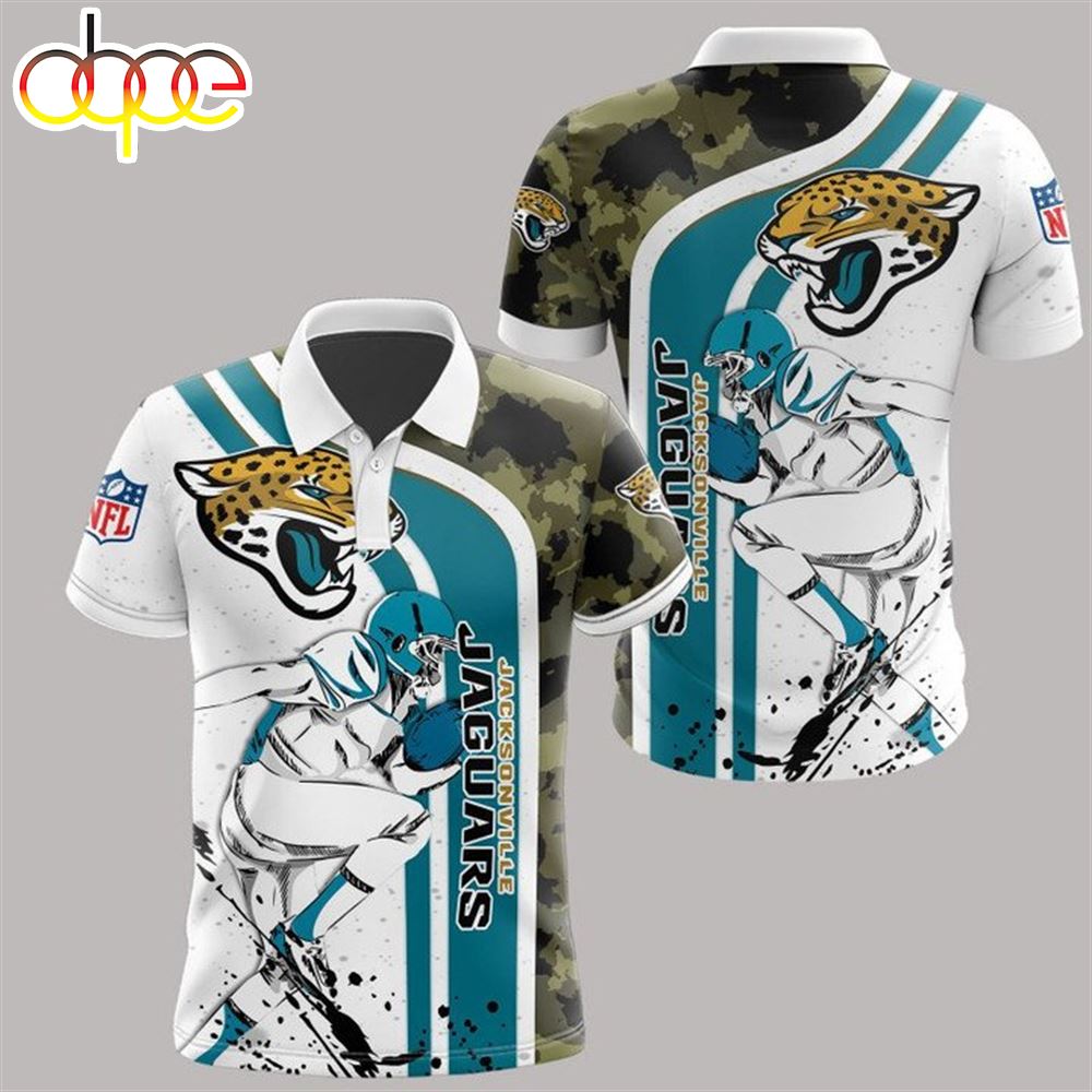 NFL Jacksonville Jaguars White Teal Camo Polo Shirt