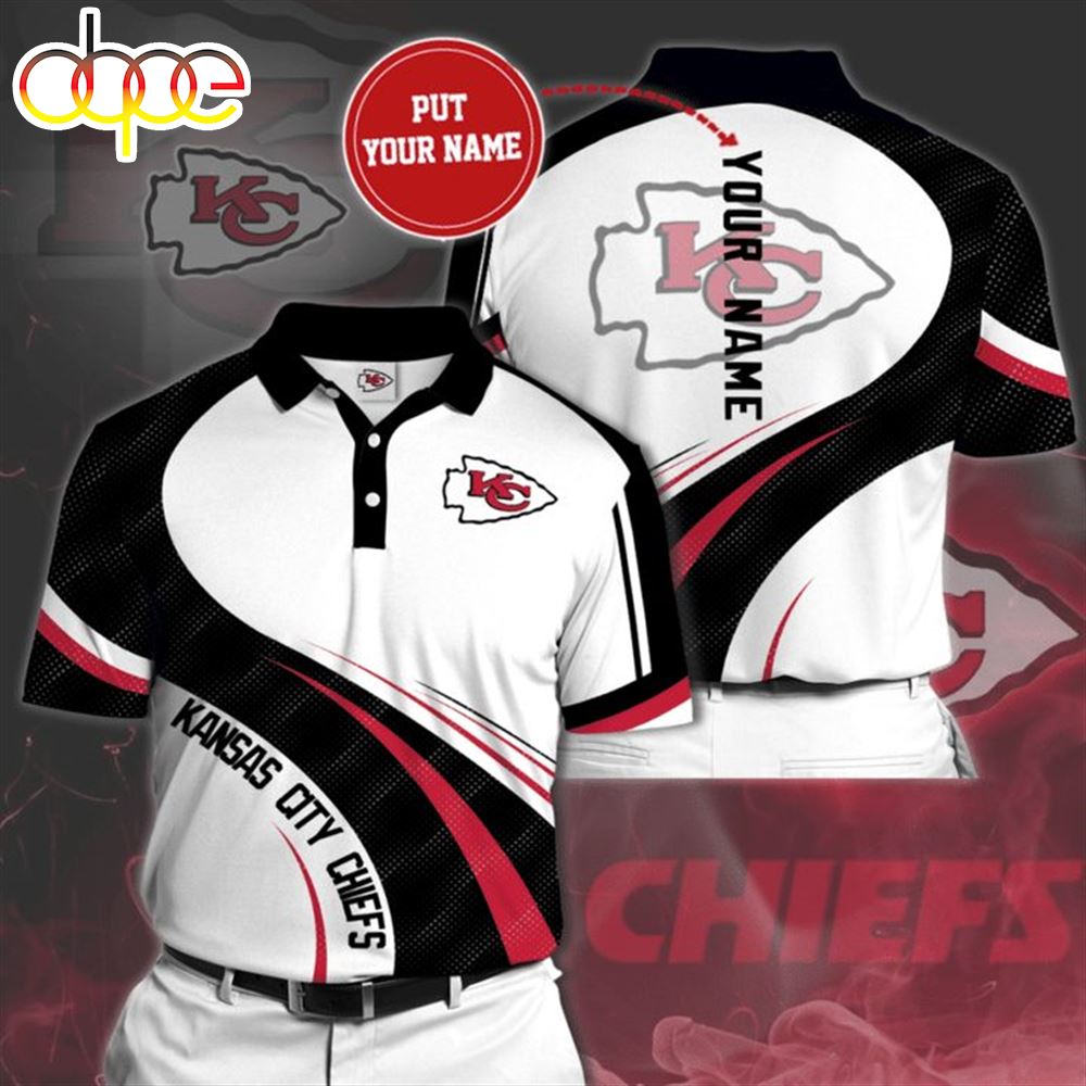 NFL Kansas City Chiefs Custom Name White Black Polo Shirt