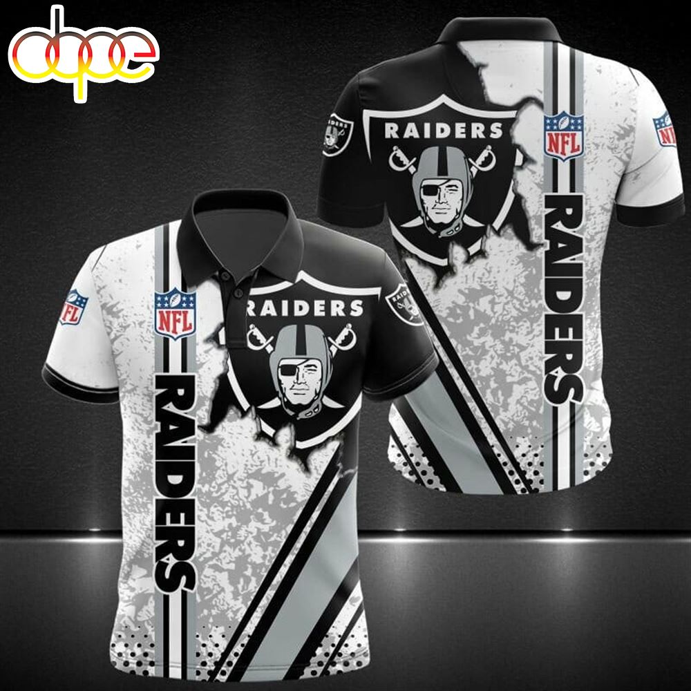 NFL Las Vegas Raiders Black White Polo Shirt V2
