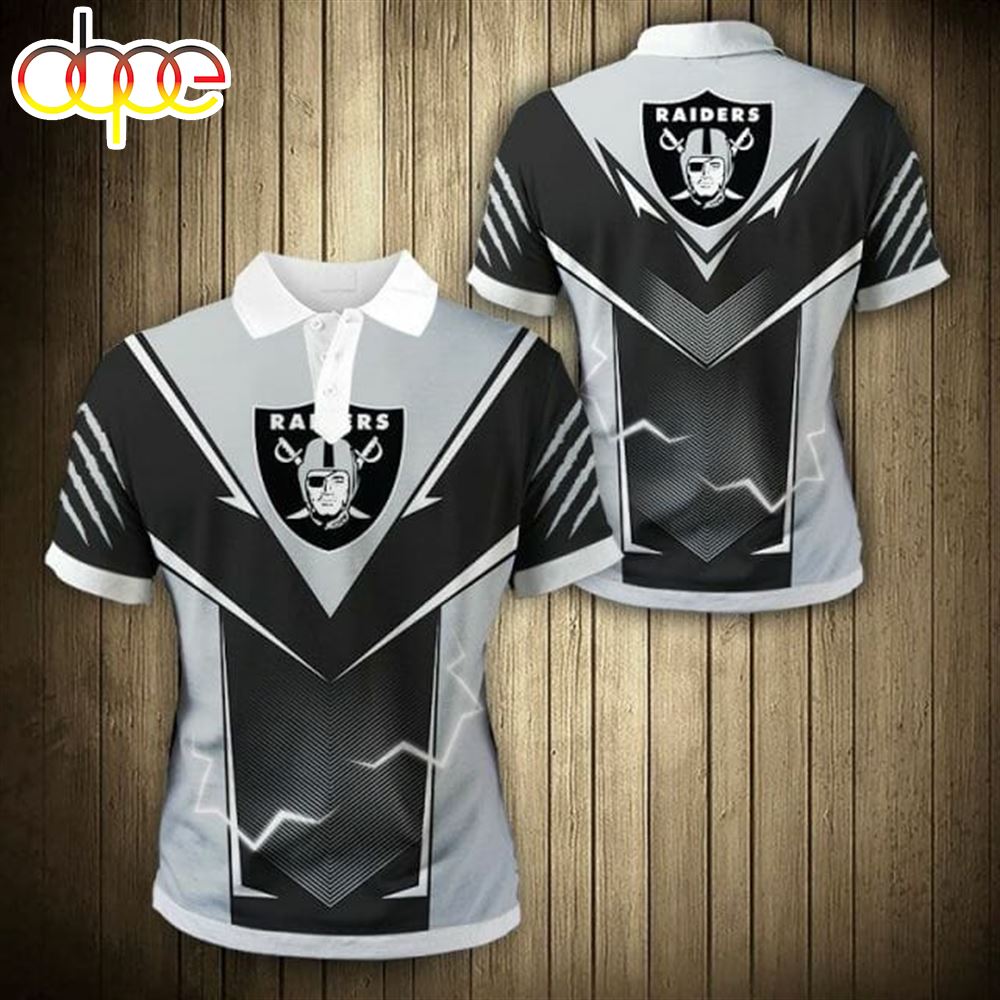 NFL Las Vegas Raiders Lightning Black Grey Polo Shirt
