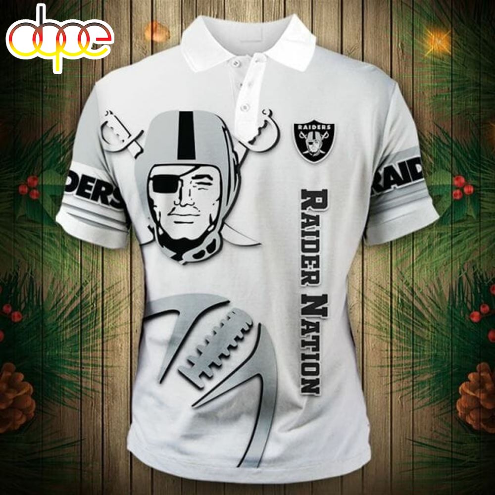 NFL Las Vegas Raiders White Grey Polo Shirt