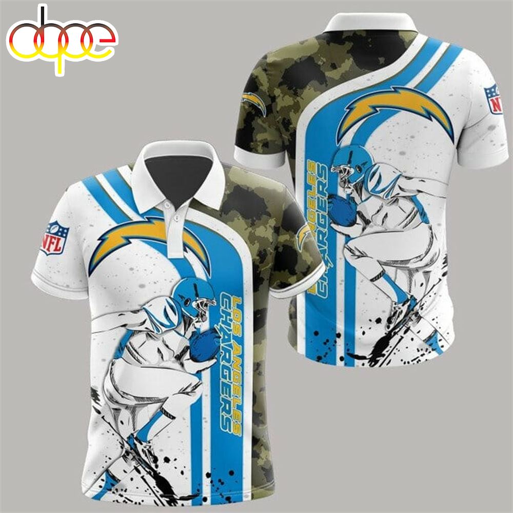 NFL Los Angeles Chargers White Blue Camo Polo Shirt