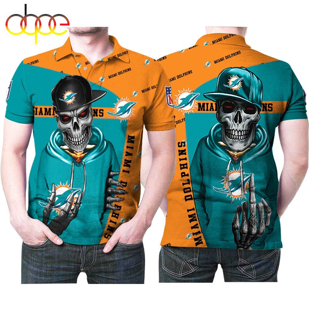 NFL Miami Dolphins Aqua Orange Skull Polo Shirt