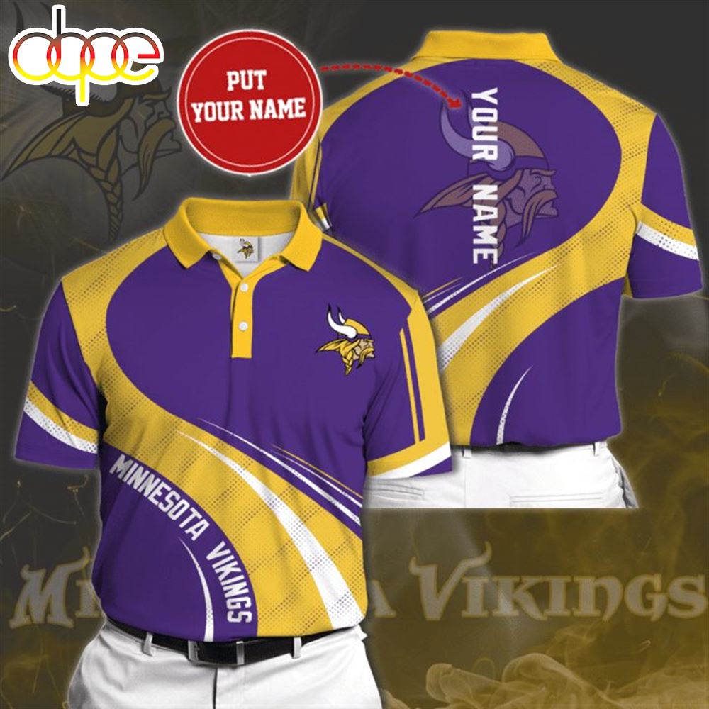 NFL Minnesota Vikings Custom Name Yellow Purple Pattern Polo Shirt