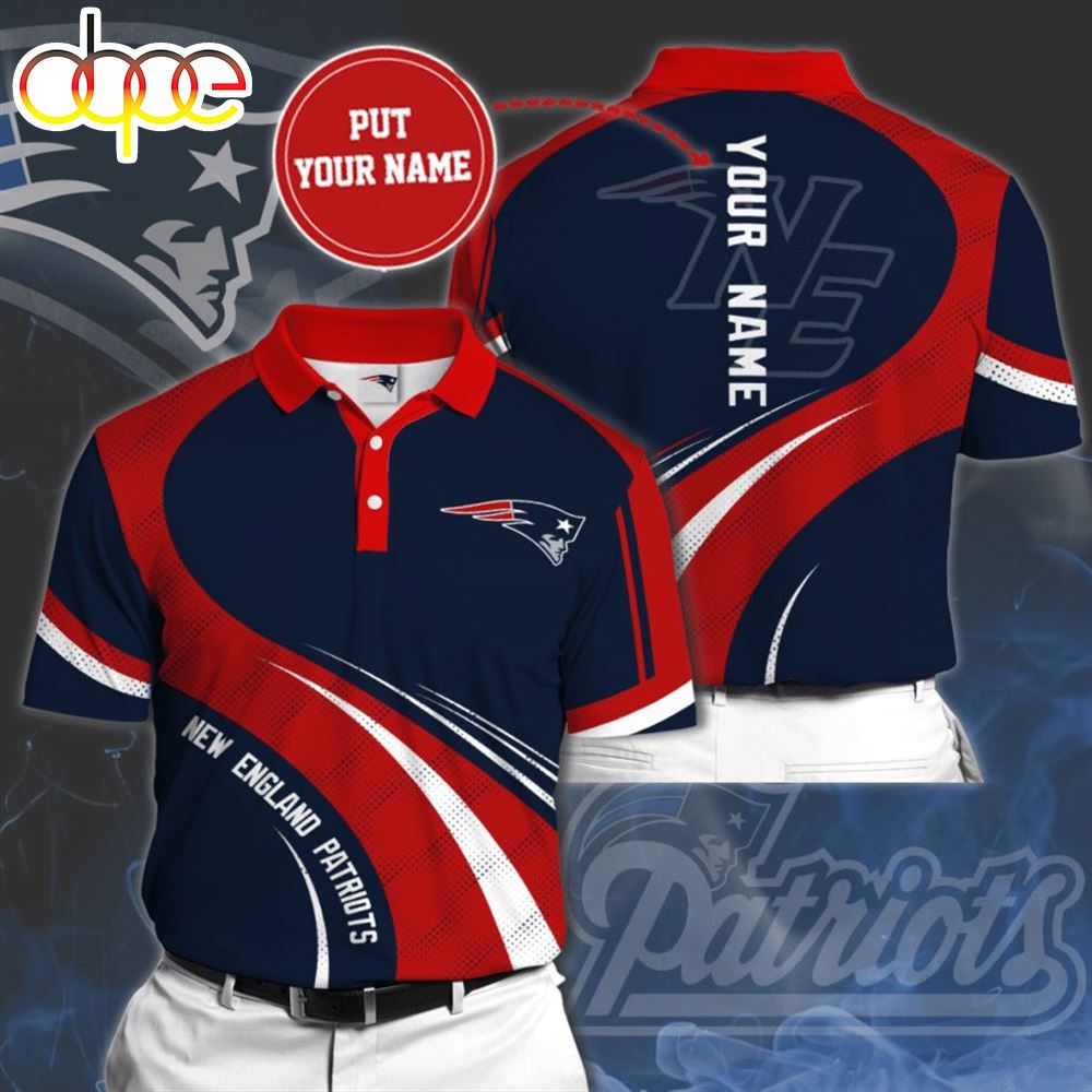 NFL New England Patriots Custom Name Red Blue Polo Shirt