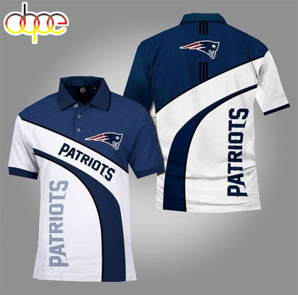 NFL New England Patriots White Dark Blue Polo Shirt