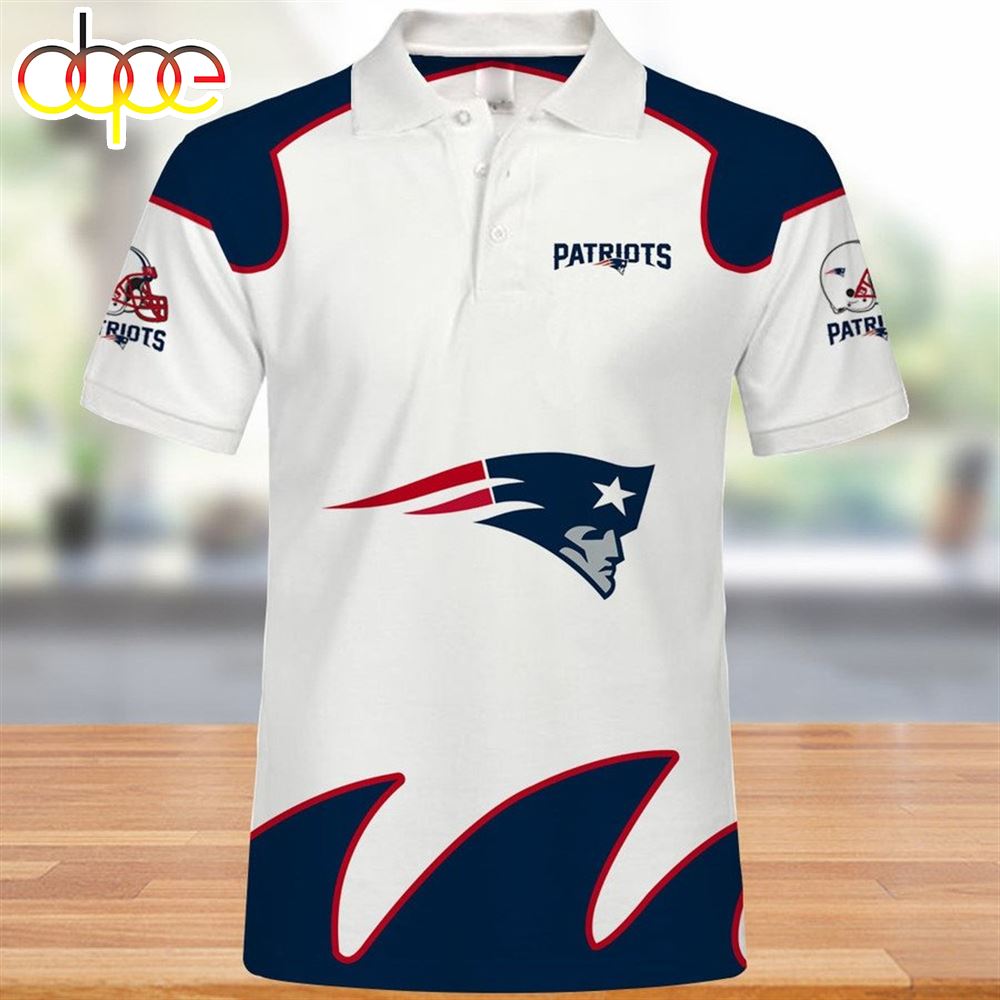NFL New England Patriots White Medium Logo Summer Gift Polo Shirt