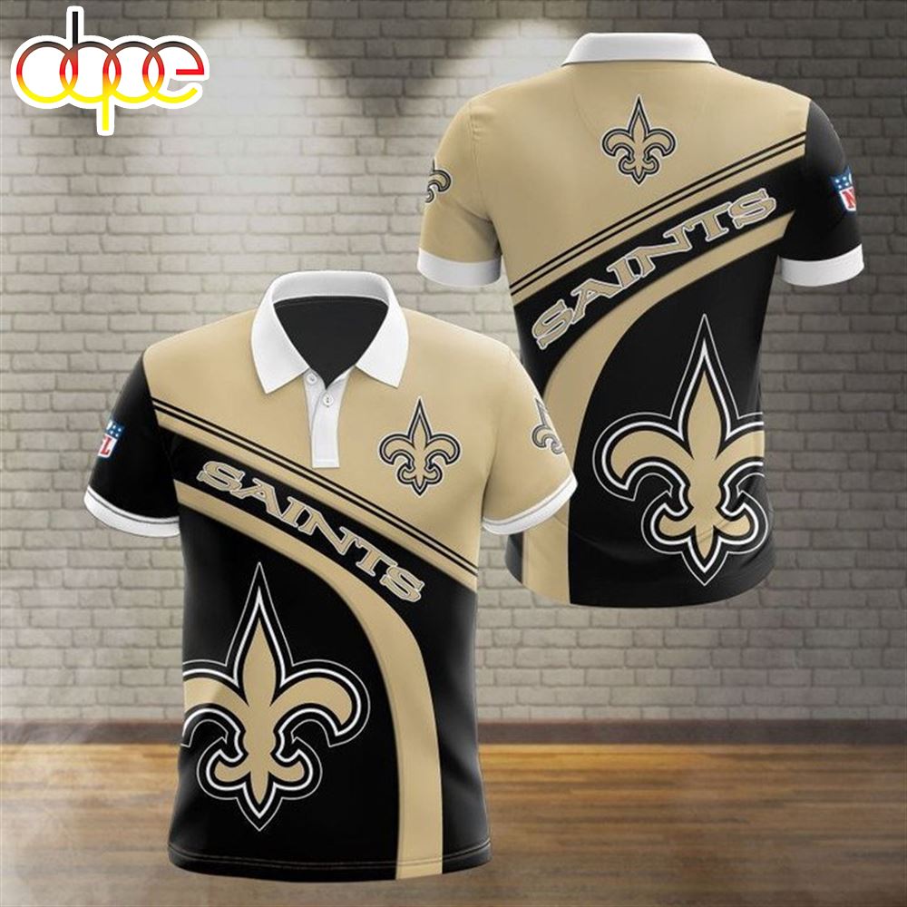 NFL New Orleans Saints Black Golden Logo Right Polo Shirt