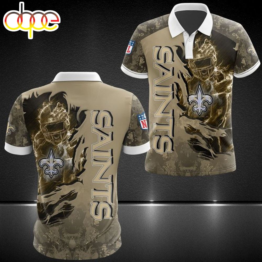 NFL New Orleans Saints Golden Camo Scratch Player Polo Shirt