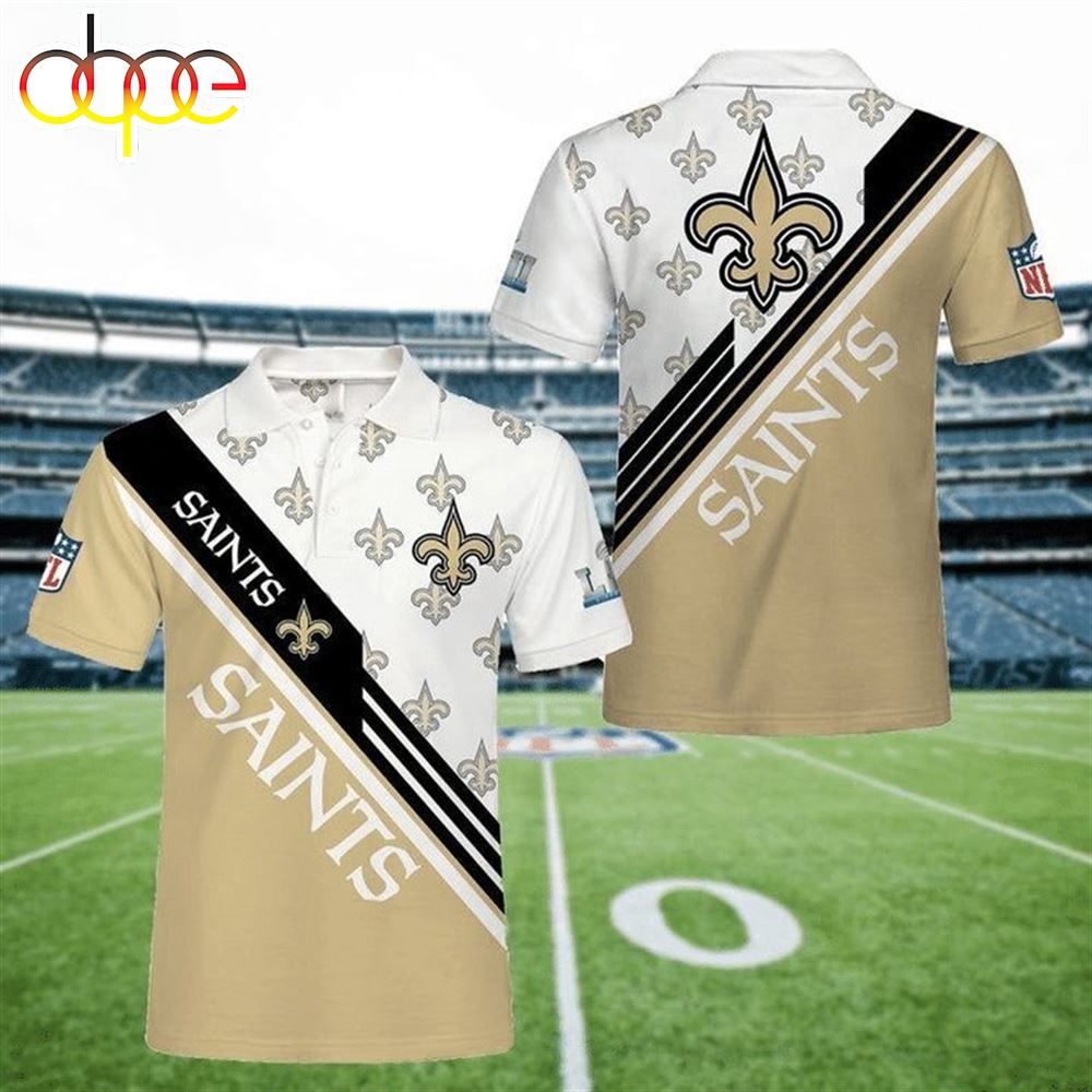 NFL New Orleans Saints Golden White Black Sleeve Long Polo Shirt
