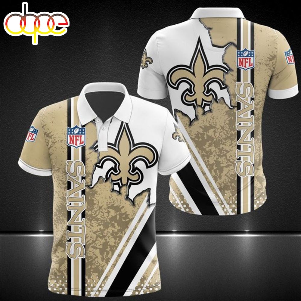 NFL New Orleans Saints Golden White Scratch Logo Heart Polo Shirt