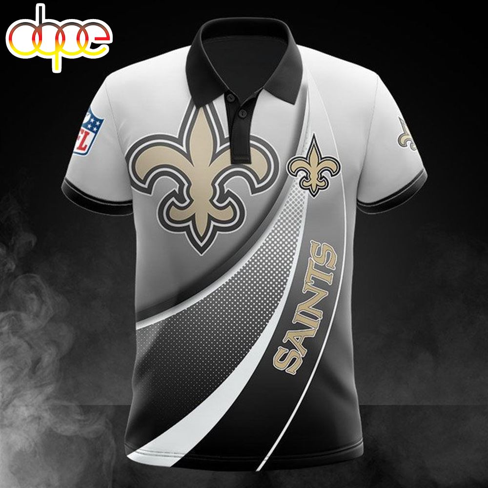 NFL New Orleans Saints Grey White Curve Graphic Polo Shirt