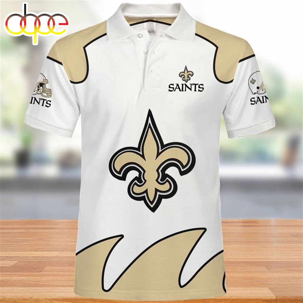 NFL New Orleans Saints White Golden Fire Graphic Polo Shirt