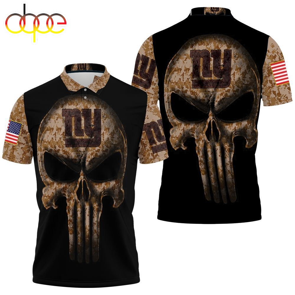 NFL New York Giants Punisher Skull Black Polo Shirt