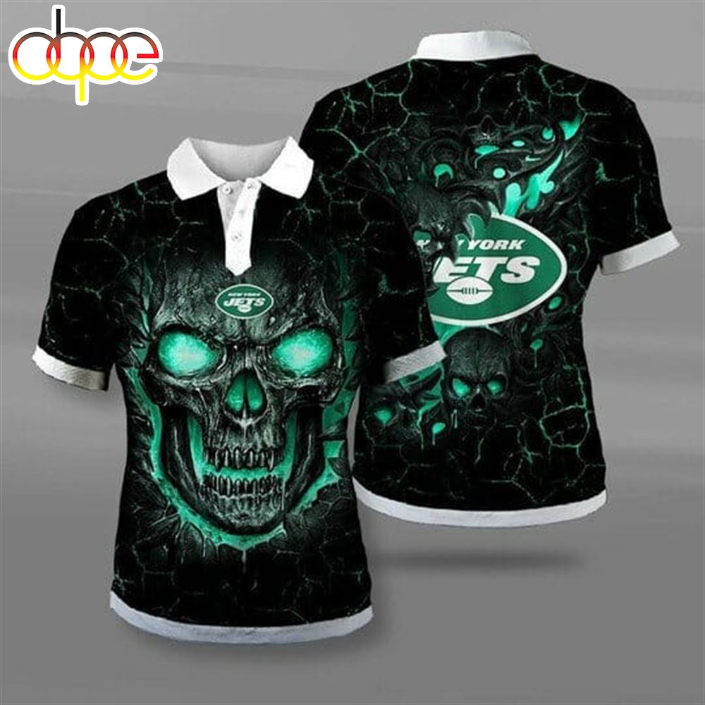 NFL New York Jets Green Skull Polo Shirt V2