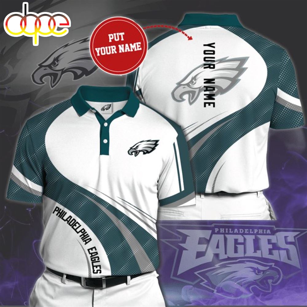 NFL Philadelphia Eagles Custom Name White Green Polo Shirt