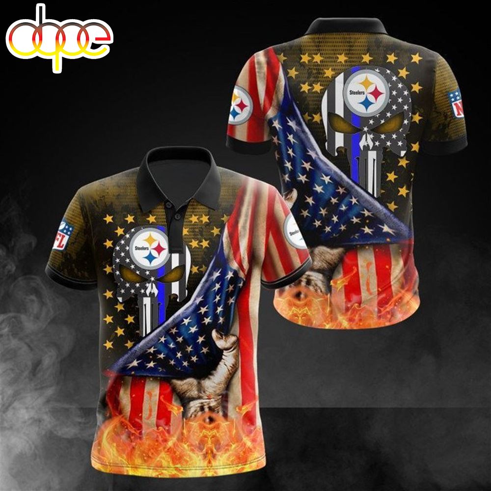 NFL Pittsburgh Steelers American Flag Polo Shirt V2