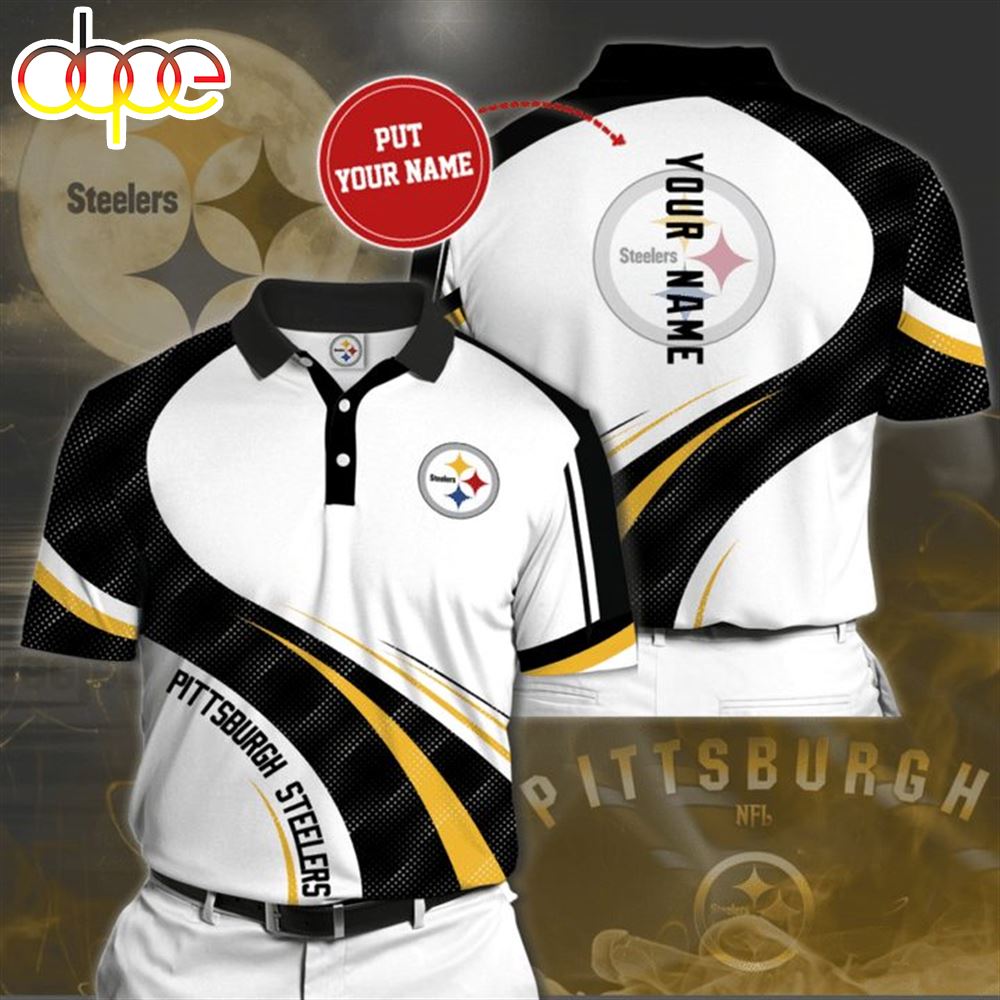 NFL Pittsburgh Steelers Custom Name White Black Curve Polo Shirt