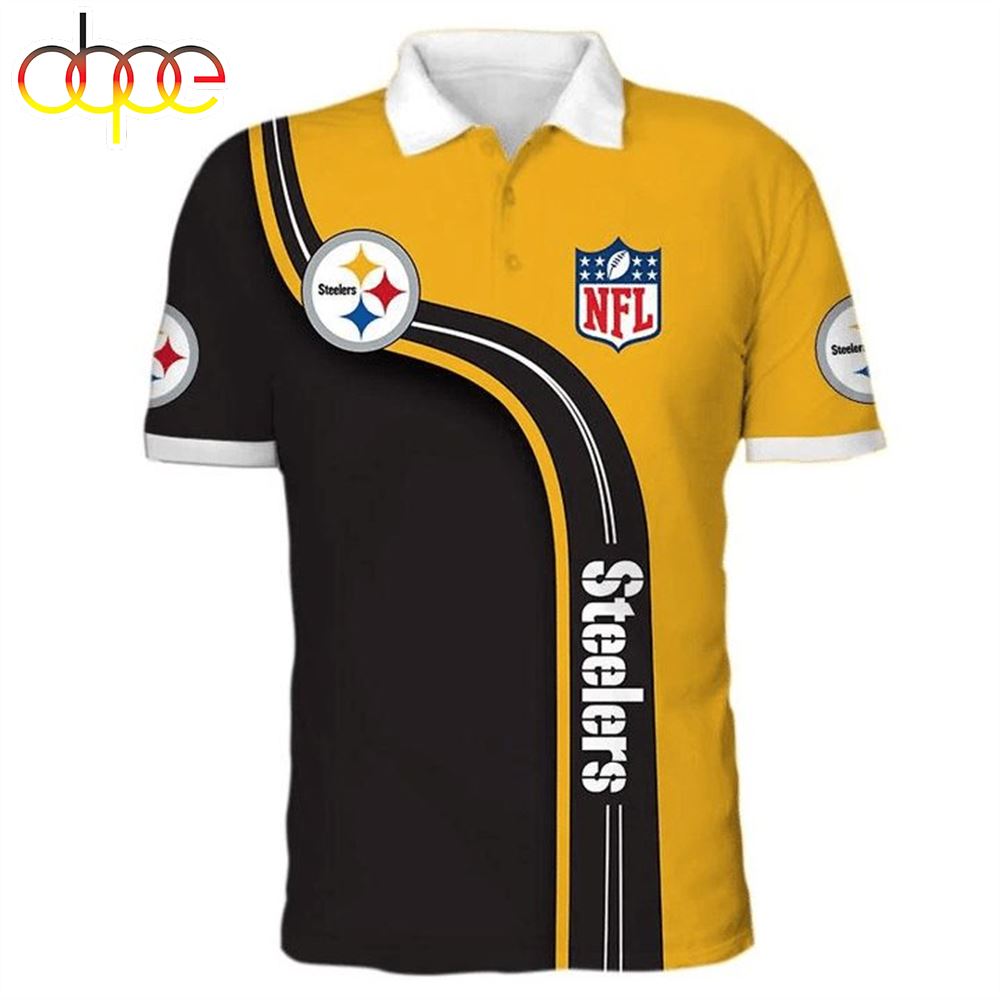 NFL Pittsburgh Steelers Golden Black Curve Graphic Polo Shirt
