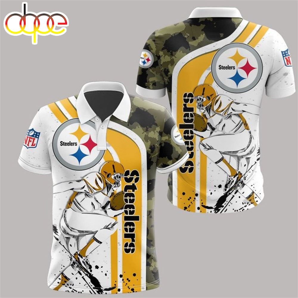 NFL Pittsburgh Steelers White Golden Camo Polo Shirt