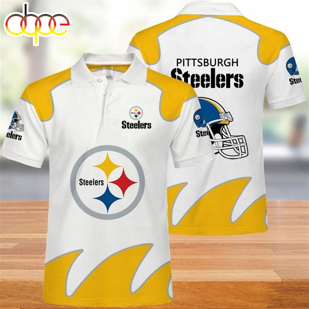 NFL Pittsburgh Steelers White Golden Polo Shirt