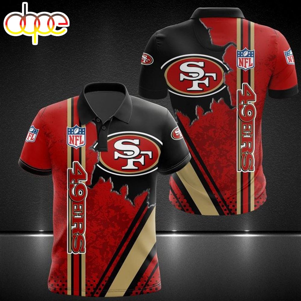 NFL San Francisco 49ers Red Black Logo In Heart Polo Shirt